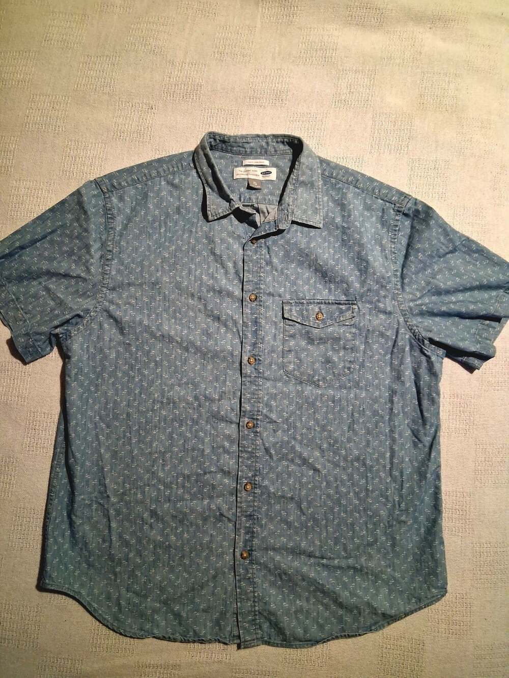 Old Navy The Classic Shirt Size XL Blue Chambray Printed Slim Fit